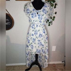 Lily Rose - White & Blue Floral Sheer (High Low) dress EUC